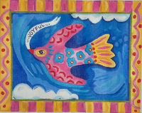 Joyful Flying Bird w/Pink & Yellow Border