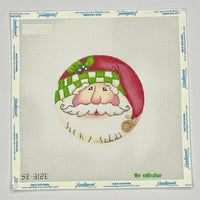Santa Face Round - Red Hat with Green Check