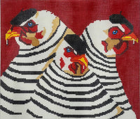 Three French Hens on Red