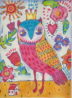 Spunky Owl w/Crown and Flowers