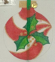Holly Swirl Red and White Ornament