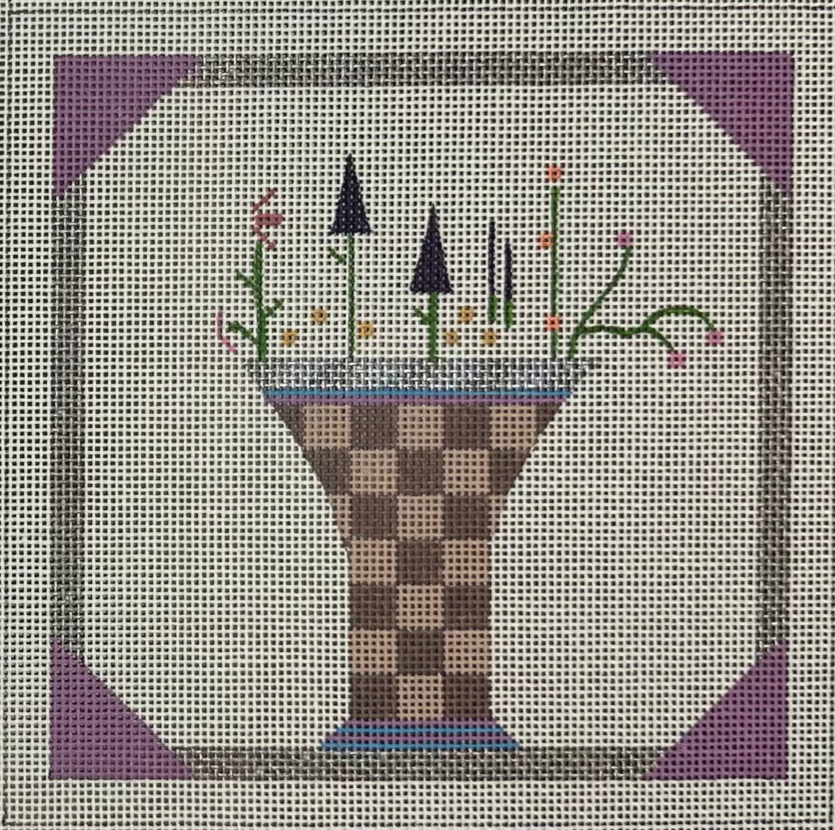 Checker Vase with stitch guide and beads Needlepoint Destashing
