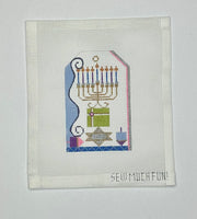 Chanukah Menorah Tag with stitch guide