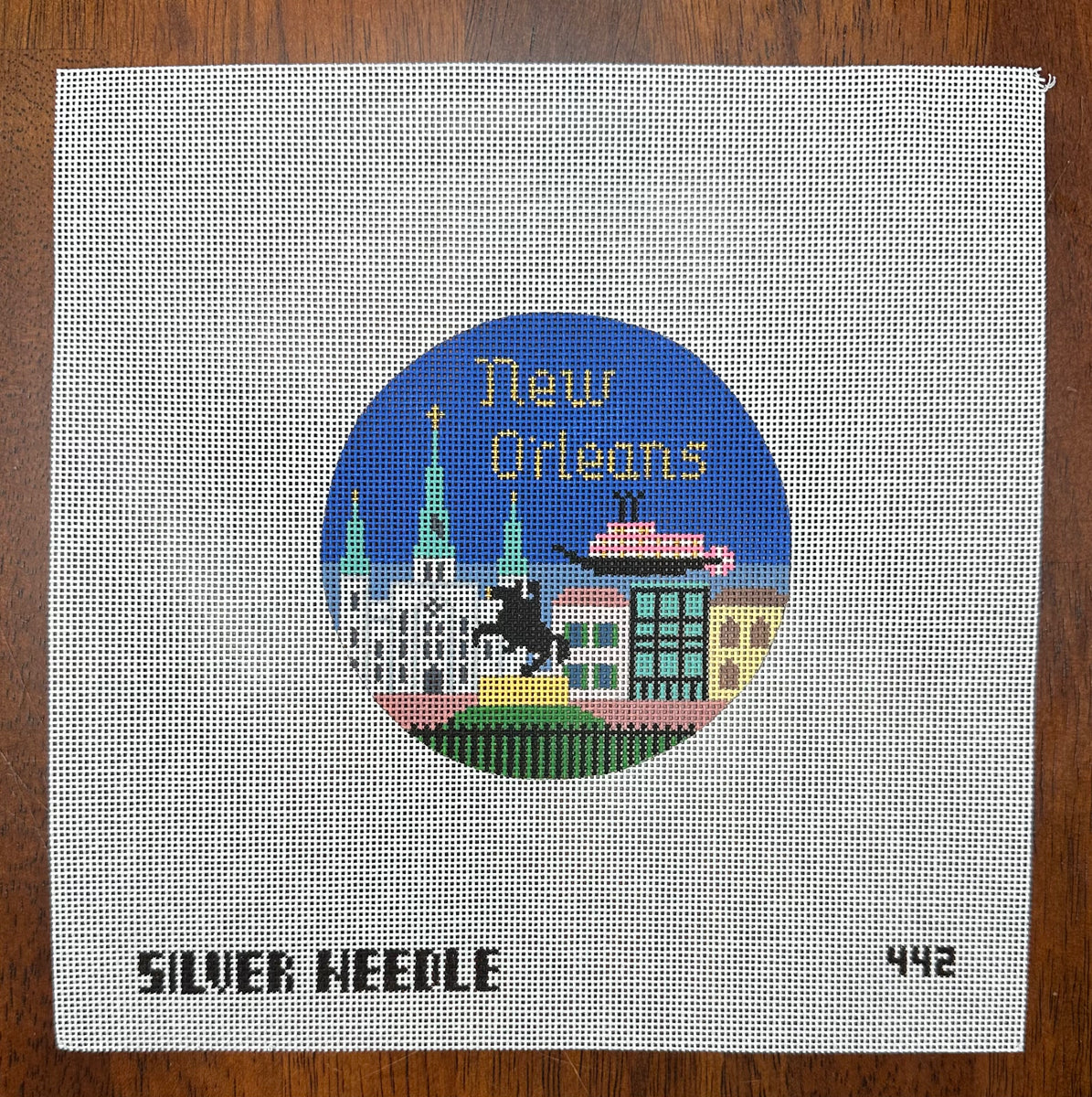 New Orleans Travel Round Needlepoint Destashing