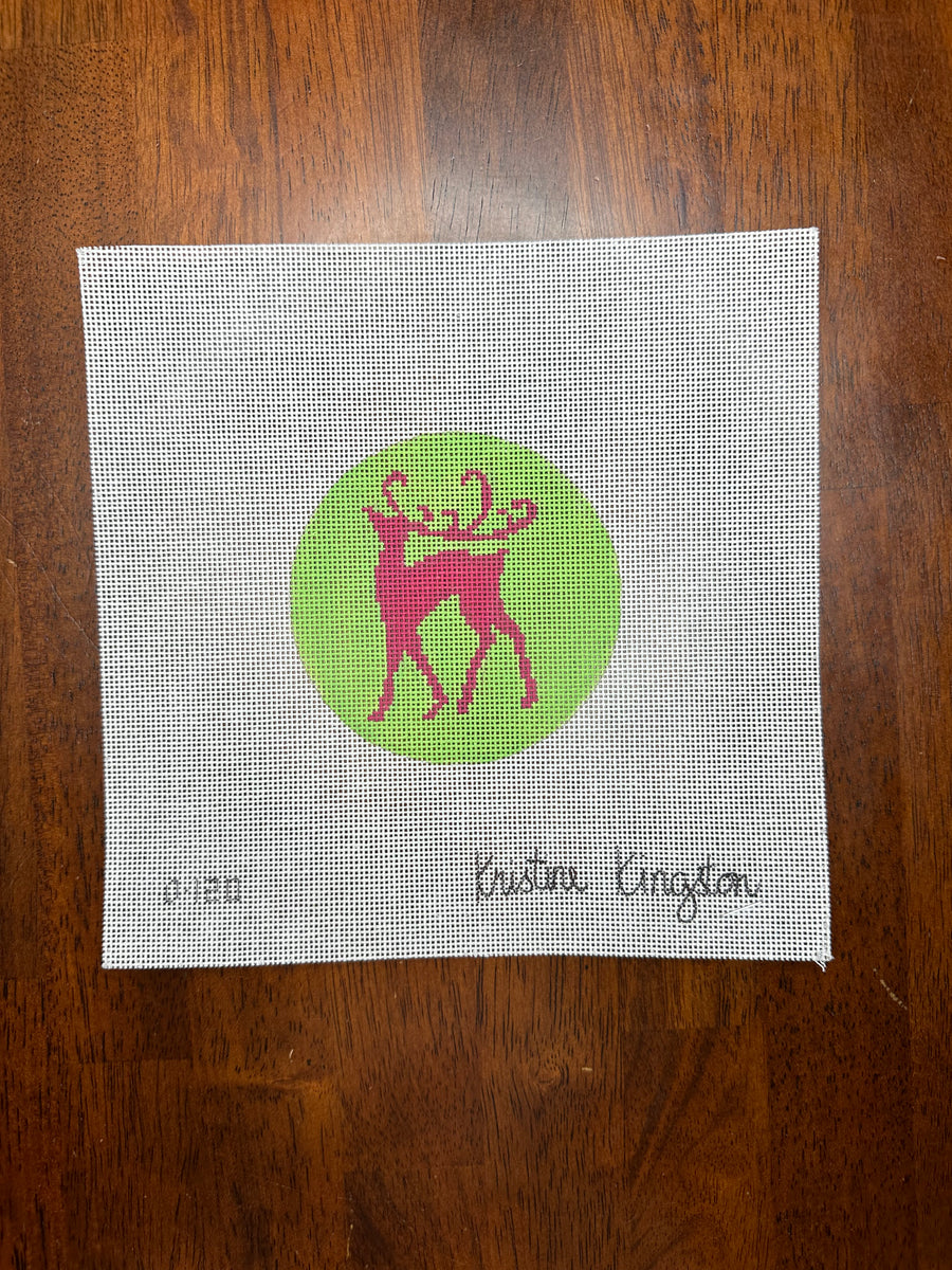 Hot Pink Reindeer on Lime Green Needlepoint Destashing