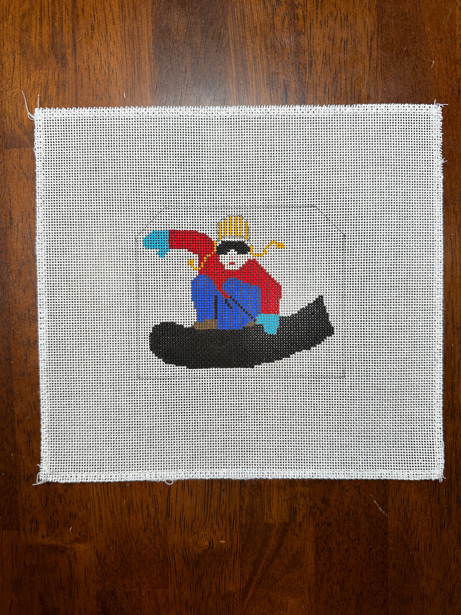 Snowboarder Shaun with stitch guide Needlepoint Destashing