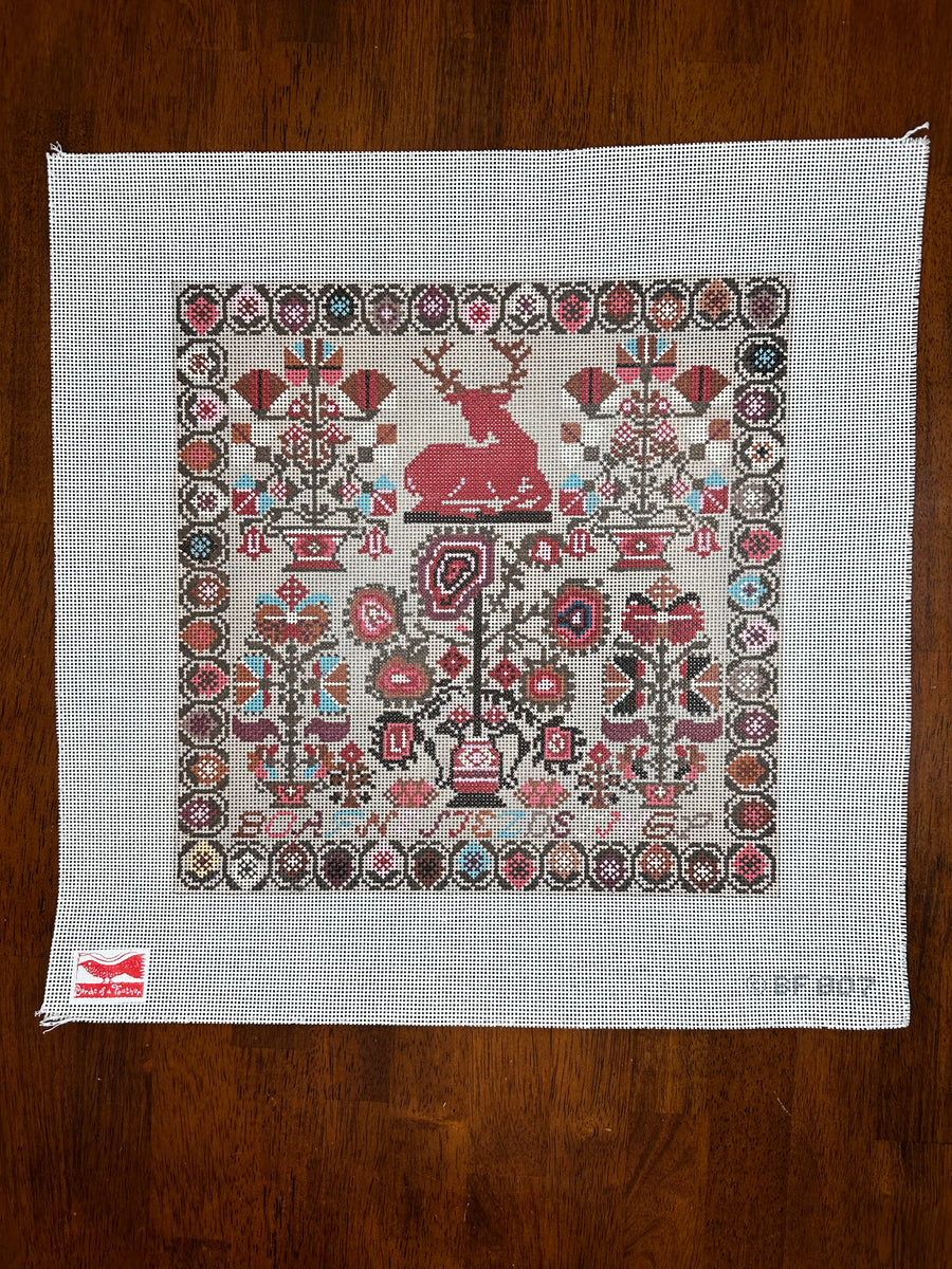 Sampler with Deer Needlepoint Destashing