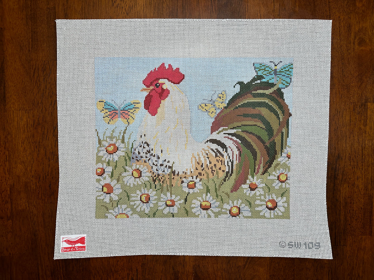 Rooster With Daisies Needlepoint Destashing