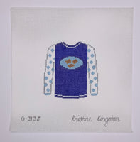 Potato Latkes on Royal Blue Sweater