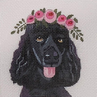 Black Poodle w/ Floral Crown