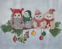 Christmas Fluffy Owls on Branch
