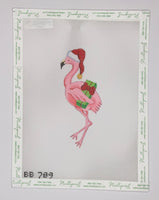 Flamingo with Present and Santa Hat