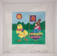 Chick Pulling Bunny in Egg Cart