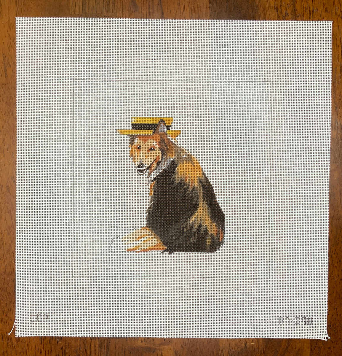 Collie Straw Hat Needlepoint Destashing