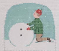 Boy Building Snowman with stitch guide