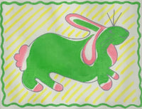 Rabbit - Pink & Green on Yellow Stripes