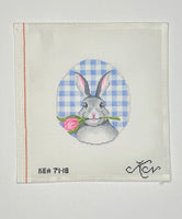 Bunny with Tulip on Blue Gingham
