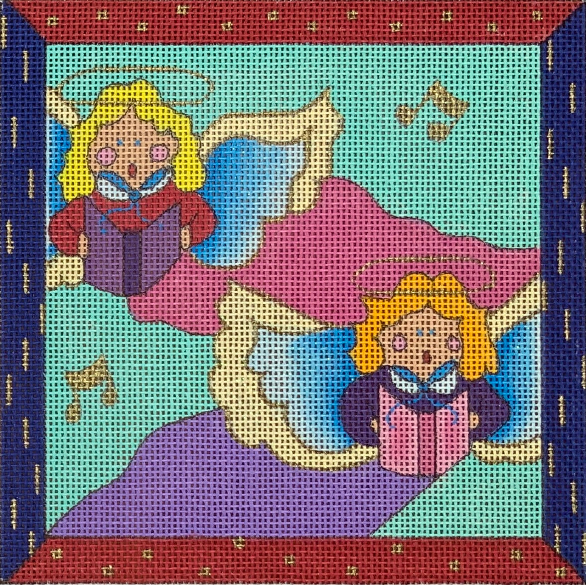 Two Angels Singing with stitch guide Needlepoint Destashing