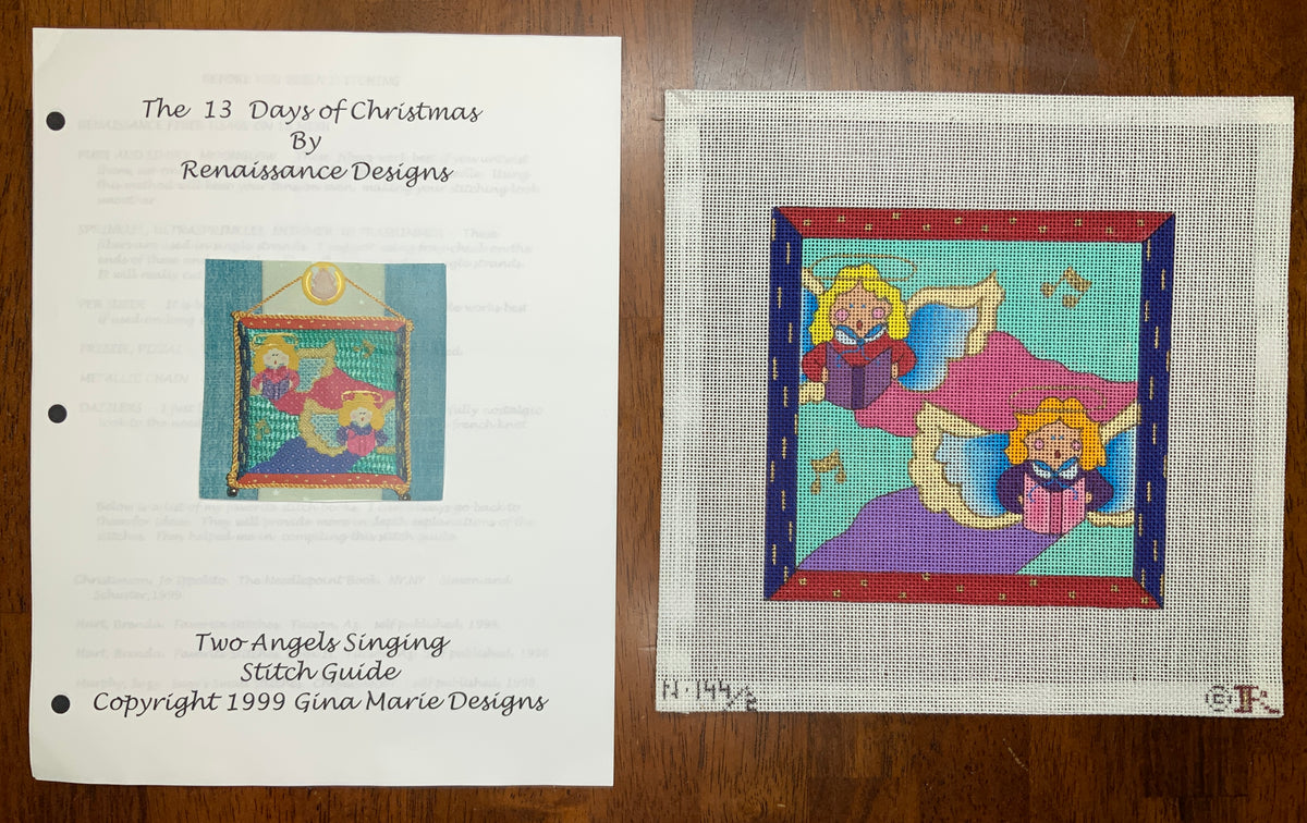 Two Angels Singing with stitch guide Needlepoint Destashing