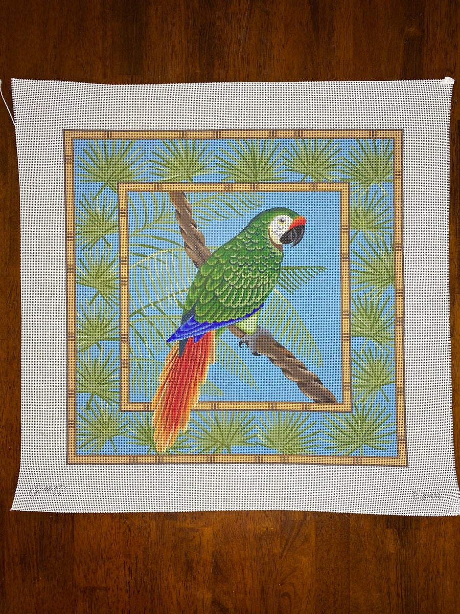 Palm Leaves Green Macaw Needlepoint Destashing