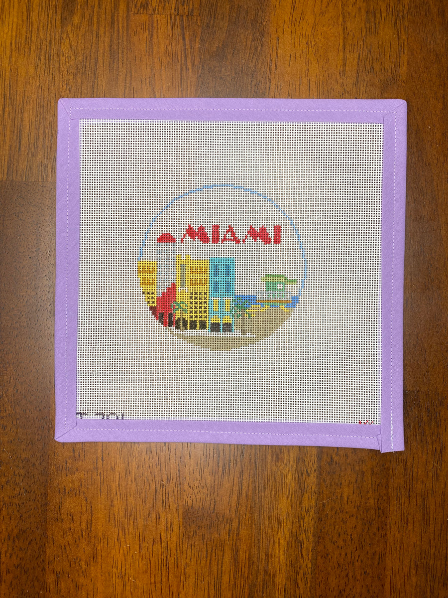 Miami Travel Round Needlepoint Destashing