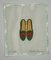 Green Velvet Shoes with Red Bows
