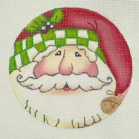 Santa Face Round - Red Hat with Green Check
