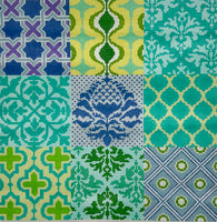 Damask Patchwork in Blue, Greens & Lavender
