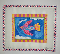 Joyful Flying Bird w/Pink & Yellow Border
