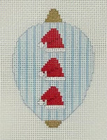 Red Santa Hats on Blue Stripe Bauble
