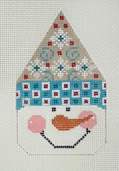 Snowman Face - Blue Hat/Swirls with stitch guide