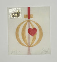Red Heart Gold Stripe Ornament
