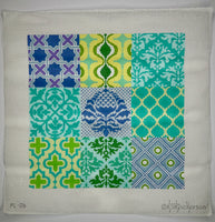 Damask Patchwork in Blue, Greens & Lavender
