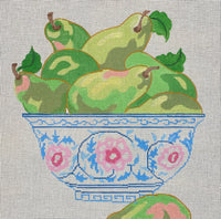 Green Pears in a Blue Bowl
