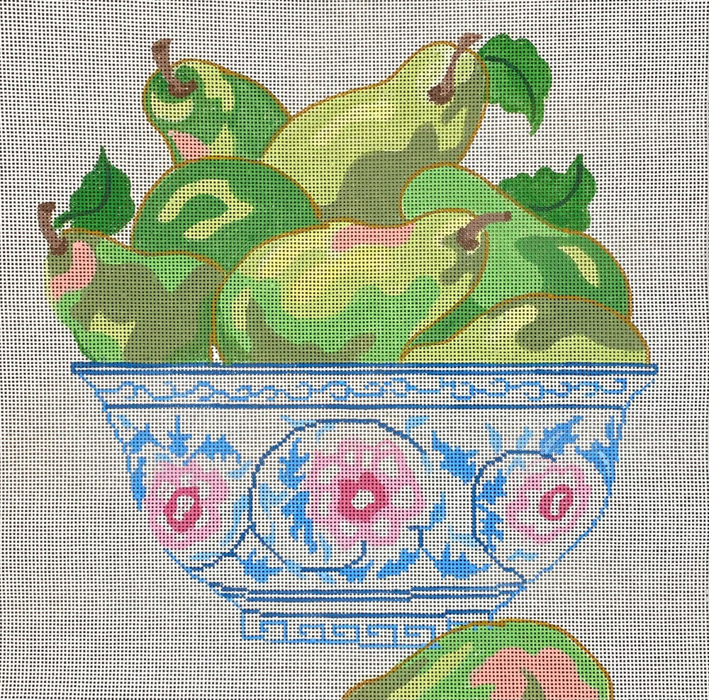 Green Pears in a Blue Bowl