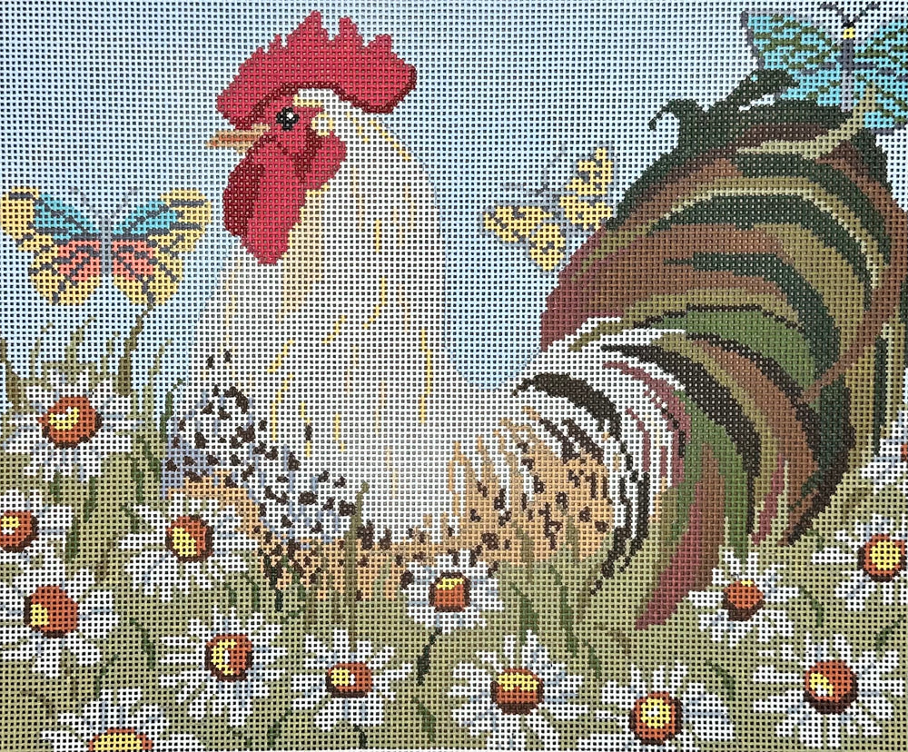 Rooster With Daisies