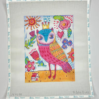 Spunky Owl w/Crown and Flowers