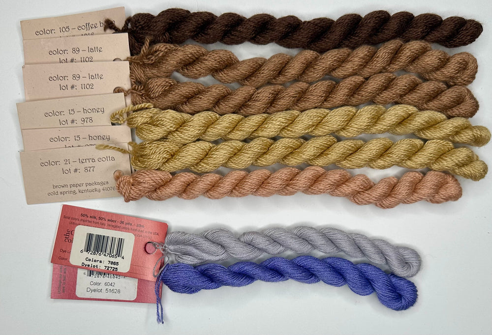 6 skeins of Silk & Ivory / 2 skeins of Impressions