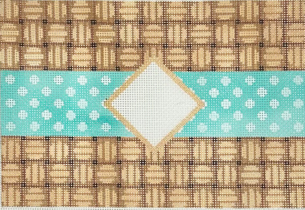 Wicker Polka Dot Monogram Clutch/Aqua