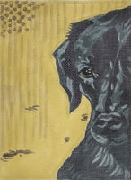 Black Lab, Yellow Background
