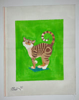 Striped Cat on Green
