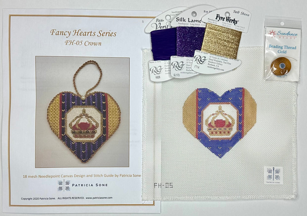 Fancy Hearts Series - Crown with stitch guide and starter threads