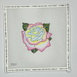 Light Blue, Yellow, Pink Rose