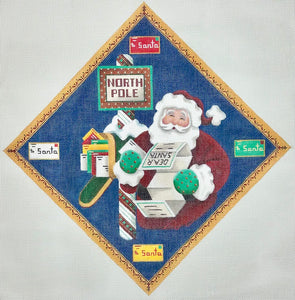 Santa at the Mailbox Tree Skirt Panel with stitch guide