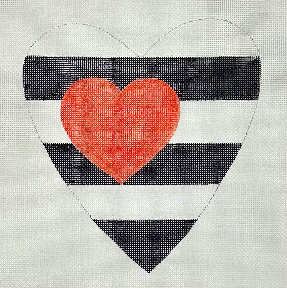 Valentine Heart Black White Stripes Red Heart
