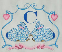 Fishnet Crouching Bunnies w/Hearts & Ribbon
