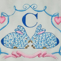 Fishnet Crouching Bunnies w/Hearts & Ribbon