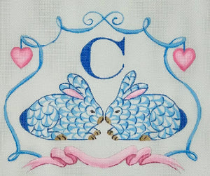 Fishnet Crouching Bunnies w/Hearts & Ribbon