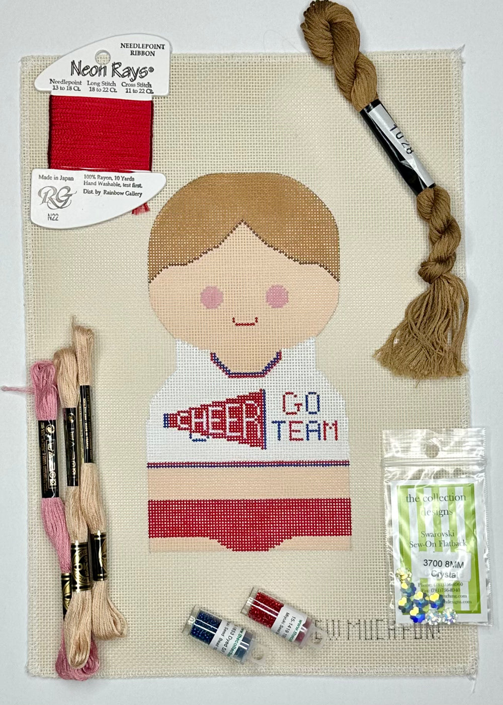 Chelsea Cheerleader with stitch guide and threads