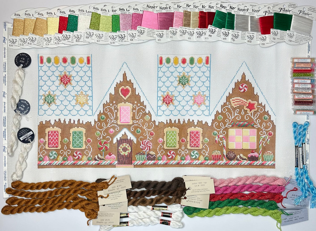 Candy Cottage Gingerbread House with threads | Needlepoint Destashing